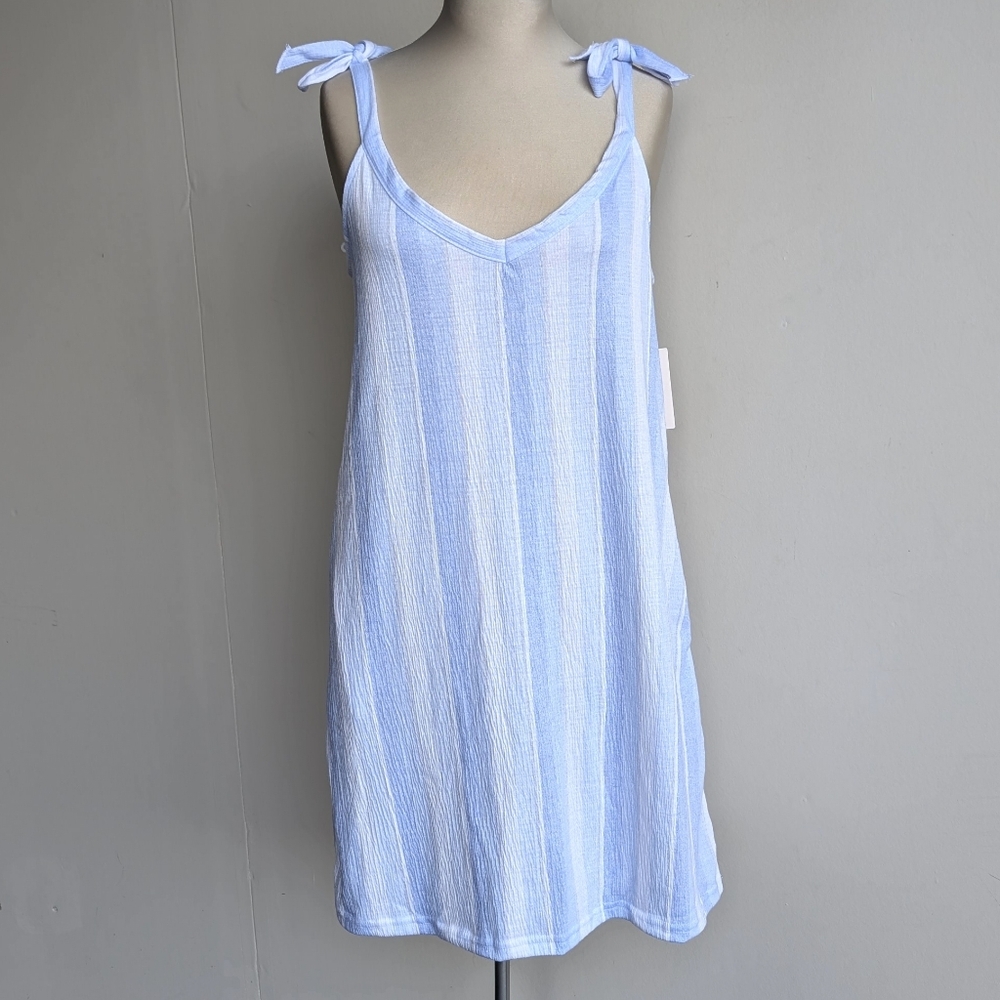 NWT Laura Ashley blue striped sleeveless mini dress